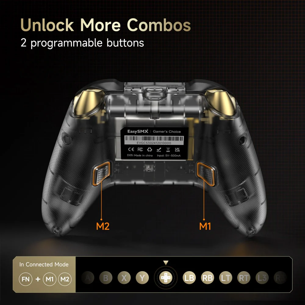 EasySMX® D05 Multiplatform Gaming Controller with Charging Dock, Hall Effect Joysticks and Triggers - Image 9