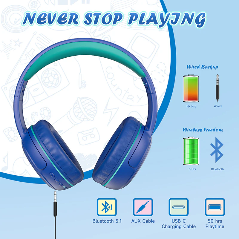EasySMX® E6 Bluetooth Childrens Headphones with Hearing Protection - Image 4